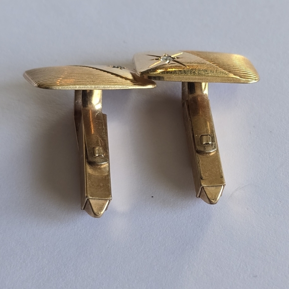 Vintage cuff links gold filled fill cufflinks star celestial clear gems - Picture 9 of 12